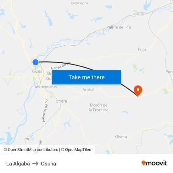 La Algaba to Osuna map