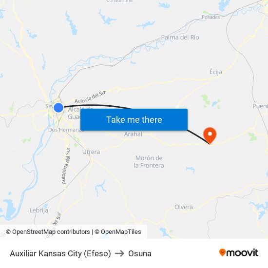 Auxiliar Kansas City (Efeso) to Osuna map