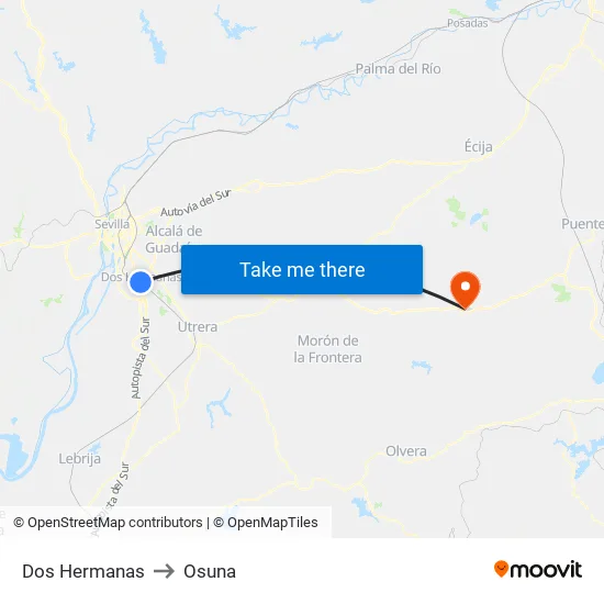 Dos Hermanas to Osuna map