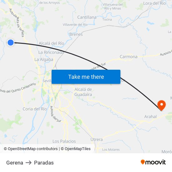 Gerena to Paradas map