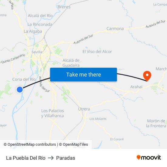 La Puebla Del Río to Paradas map