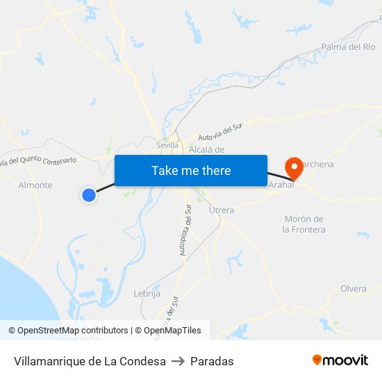 Villamanrique de La Condesa to Paradas map