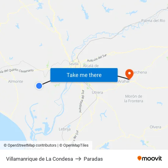 Villamanrique de La Condesa to Paradas map