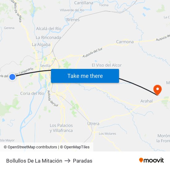 Bollullos De La Mitación to Paradas map