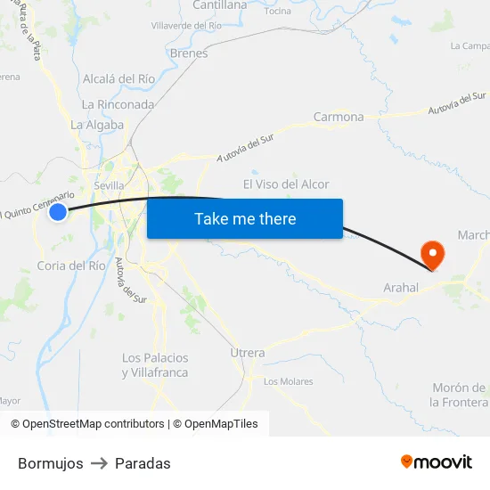 Bormujos to Paradas map
