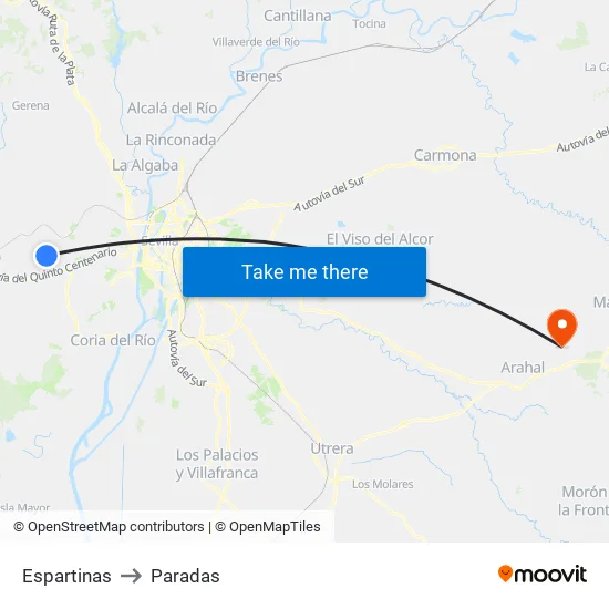 Espartinas to Paradas map