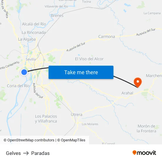 Gelves to Paradas map