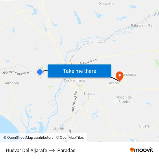 Huévar Del Aljarafe to Paradas map