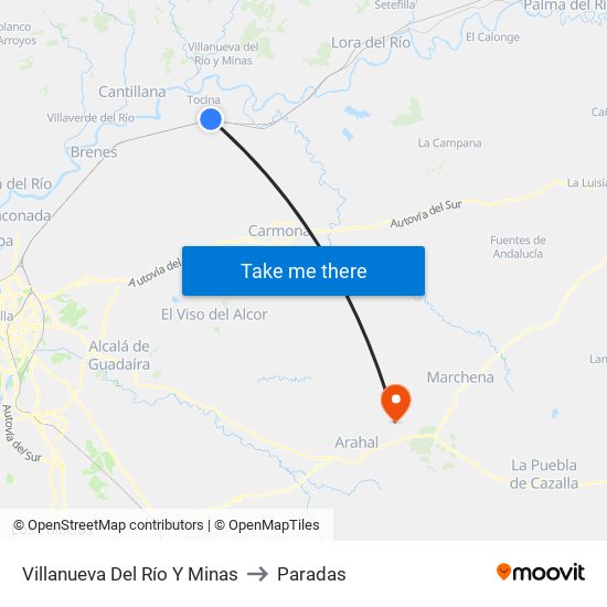 Villanueva Del Río Y Minas to Paradas map