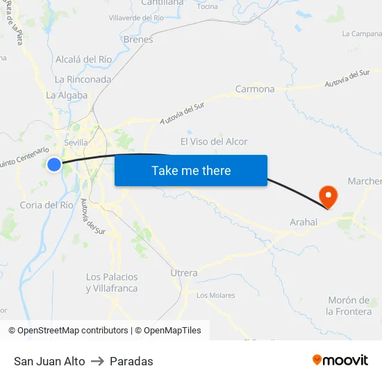 San Juan Alto to Paradas map