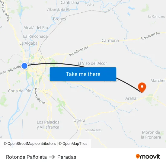 Rotonda Pañoleta to Paradas map