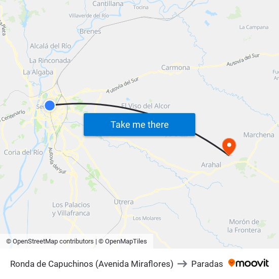 Ronda de Capuchinos (Avenida Miraflores) to Paradas map