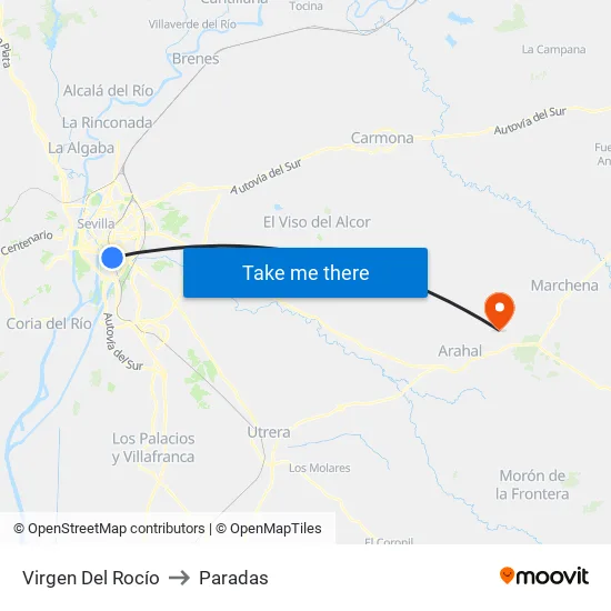 Virgen Del Rocío to Paradas map
