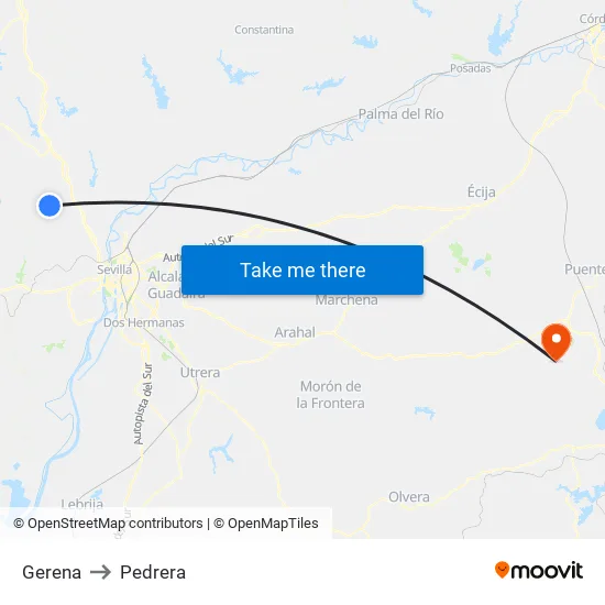 Gerena to Pedrera map