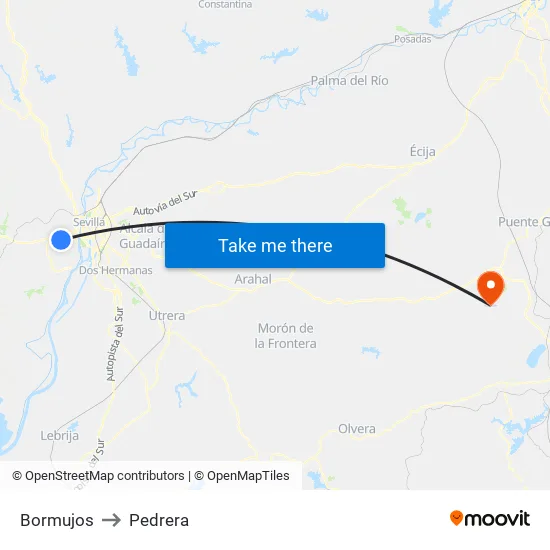 Bormujos to Pedrera map