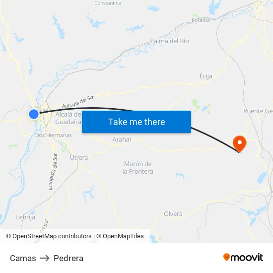 Camas to Pedrera map