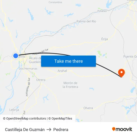 Castilleja De Guzmán to Pedrera map