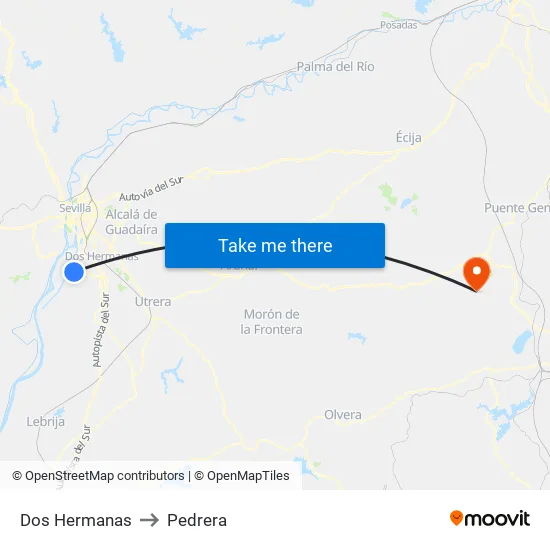 Dos Hermanas to Pedrera map