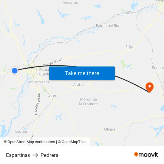 Espartinas to Pedrera map