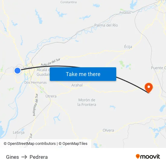 Gines to Pedrera map