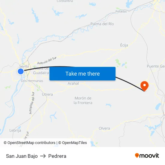 San Juan Bajo to Pedrera map