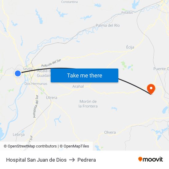 Hospital San Juan de Dios to Pedrera map