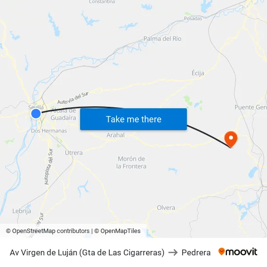 Av Virgen de Luján (Gta de Las Cigarreras) to Pedrera map