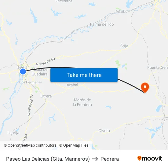 Paseo Las Delicias (Glta. Marineros) to Pedrera map