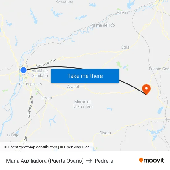María Auxiliadora (Puerta Osario) to Pedrera map