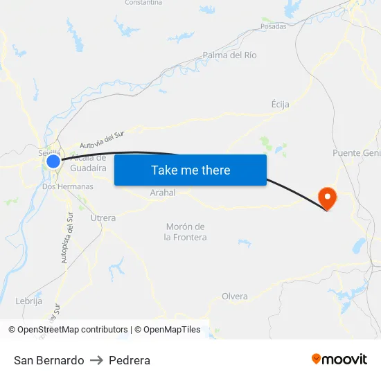San Bernardo to Pedrera map