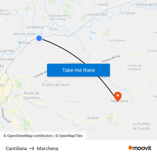 Cantillana to Marchena map
