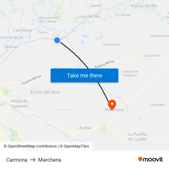 Carmona to Marchena map