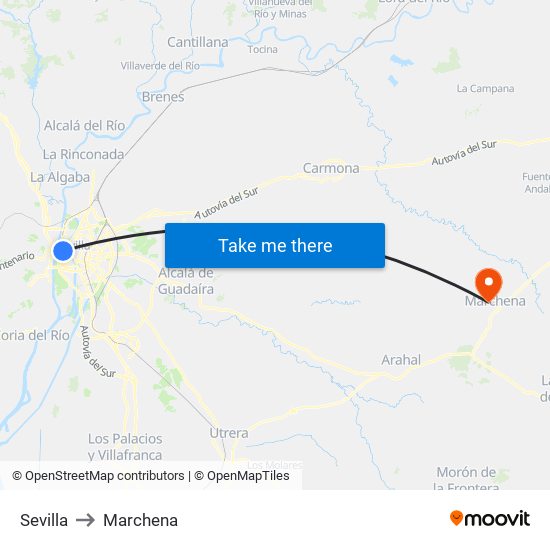 Sevilla to Marchena map