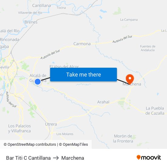 Bar Titi C Cantillana to Marchena map
