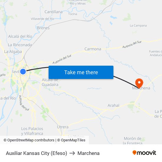 Auxiliar Kansas City (Efeso) to Marchena map