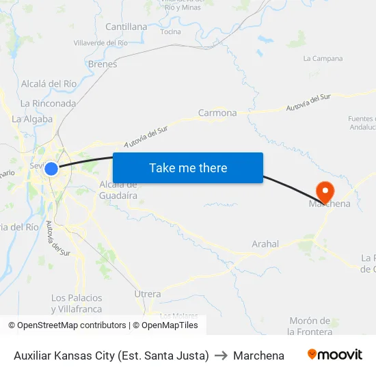 Auxiliar Kansas City (Est. Santa Justa) to Marchena map