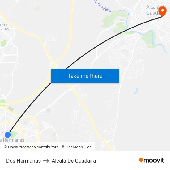 Dos Hermanas to Alcalá De Guadaíra map