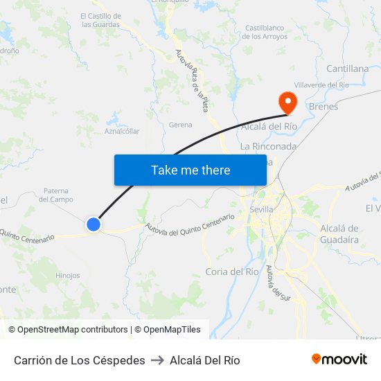 Carrión de Los Céspedes to Alcalá Del Río map
