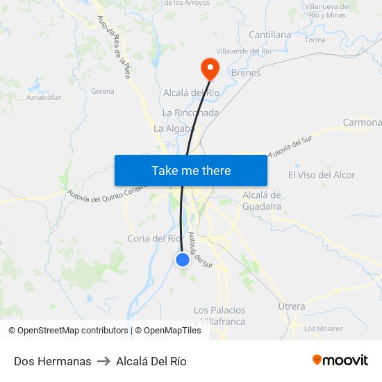 Dos Hermanas to Alcalá Del Río map