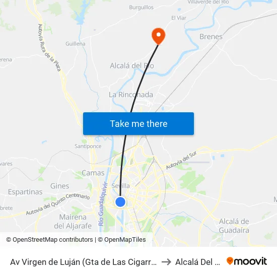 Av Virgen de Luján (Gta de Las Cigarreras) to Alcalá Del Río map