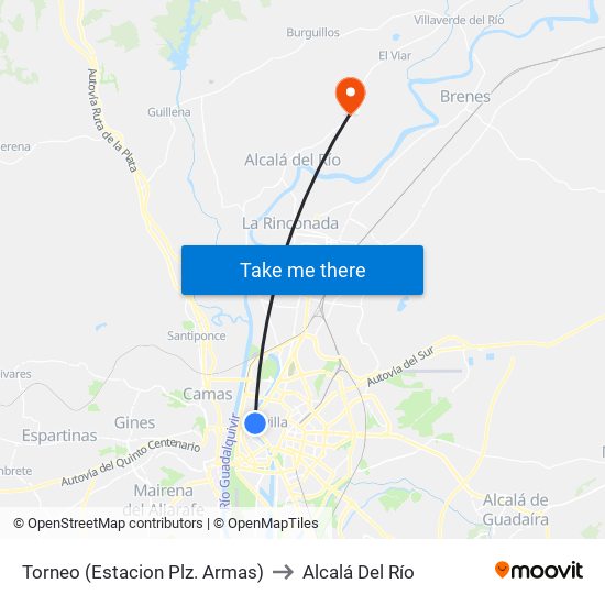 Torneo (Estacion Plz. Armas) to Alcalá Del Río map