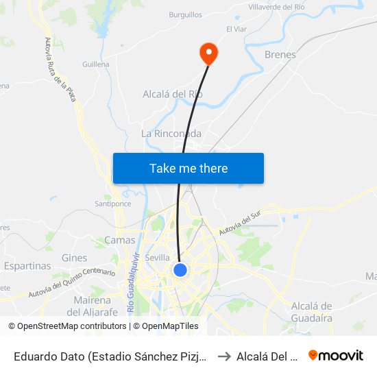 Eduardo Dato (Estadio Sánchez Pizjuán) to Alcalá Del Río map