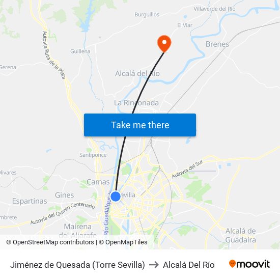 Jiménez de Quesada (Torre Sevilla) to Alcalá Del Río map