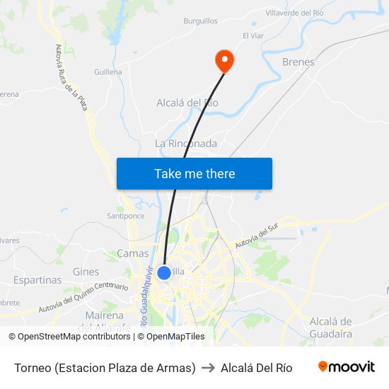 Torneo (Estacion Plaza de Armas) to Alcalá Del Río map
