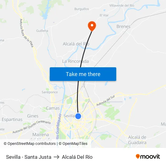 Sevilla - Santa Justa to Alcalá Del Río map