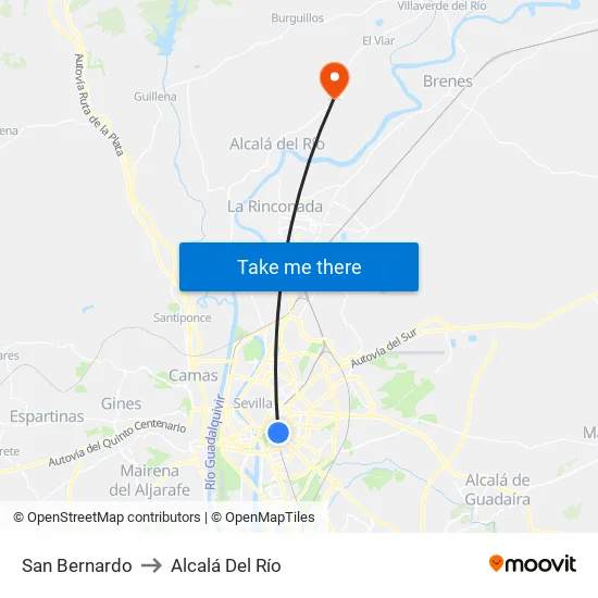 San Bernardo to Alcalá Del Río map