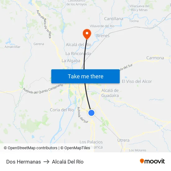 Dos Hermanas to Alcalá Del Río map