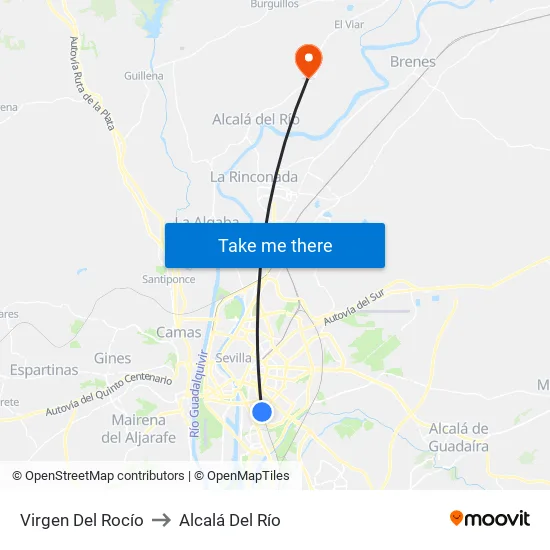Virgen Del Rocío to Alcalá Del Río map
