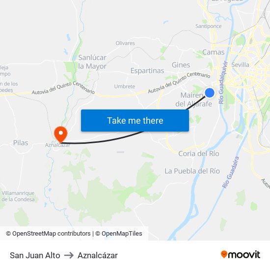 San Juan Alto to Aznalcázar map
