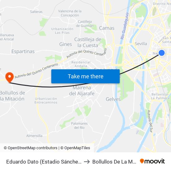 Eduardo Dato (Estadio Sánchez Pizjuán) to Bollullos De La Mitación map